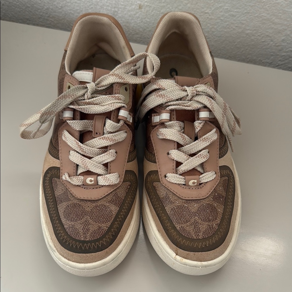 Coach Brown and Tan Logo Sneakers